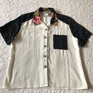 Vintage Cricket Lane Floral Collar Polka Dot Shirt Size vtg 12P